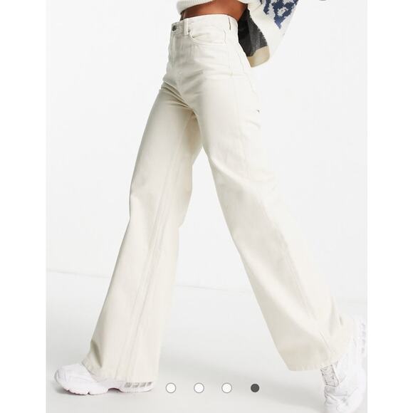 ASOS Weekday ACE High Rise Wide Jeans 100% Cotton In Beige Size 28 - Picture 14 of 14